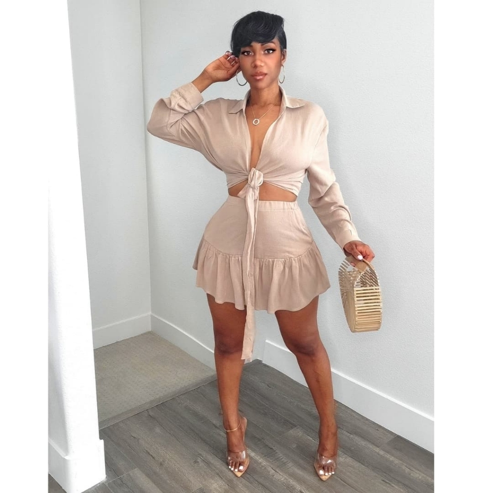 Long Sleeve Two piece skirt short set